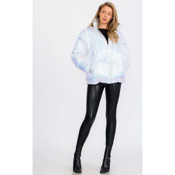 Sequin Embellished Puffer Jacket - Picture 2 of 4